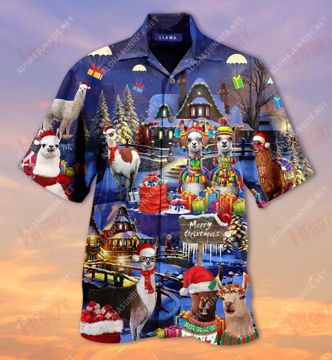 Fa La La Llama Nollaig Shona Gearr Léinte Haváís Samhradh Aloha Shirt Léinte Crazy Haváíais Patrún Léine Haváíais, Bronntanas Léine Haváís, Bronntanas Nollag