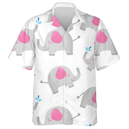Gray Cute Elephant With Pink Ears Hawaiian Shirt,Hawaiian Shirt Gift, Christmas Gift