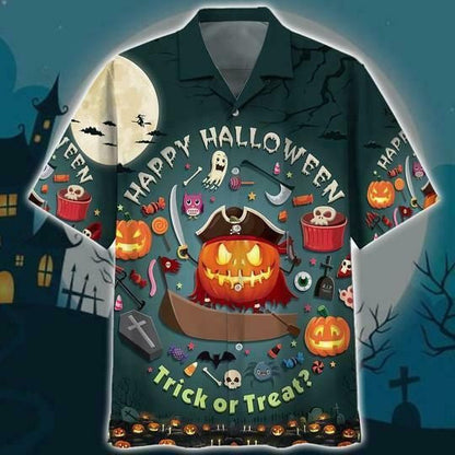 Happy Halloween With Trick Or Treat Ornamental Hawaiian Shirt, Hawaiian Shirt Gift, Christmas Gift