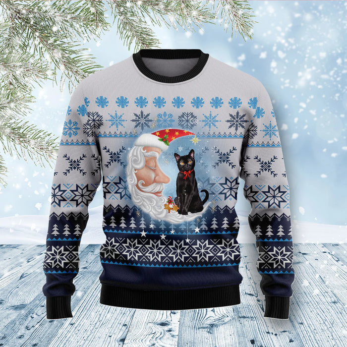 Black Cat Love Santa Moon Ugly Christmas Sweater , Christmas Ugly Sweater,Christmas Gift,Gift Christmas 2022