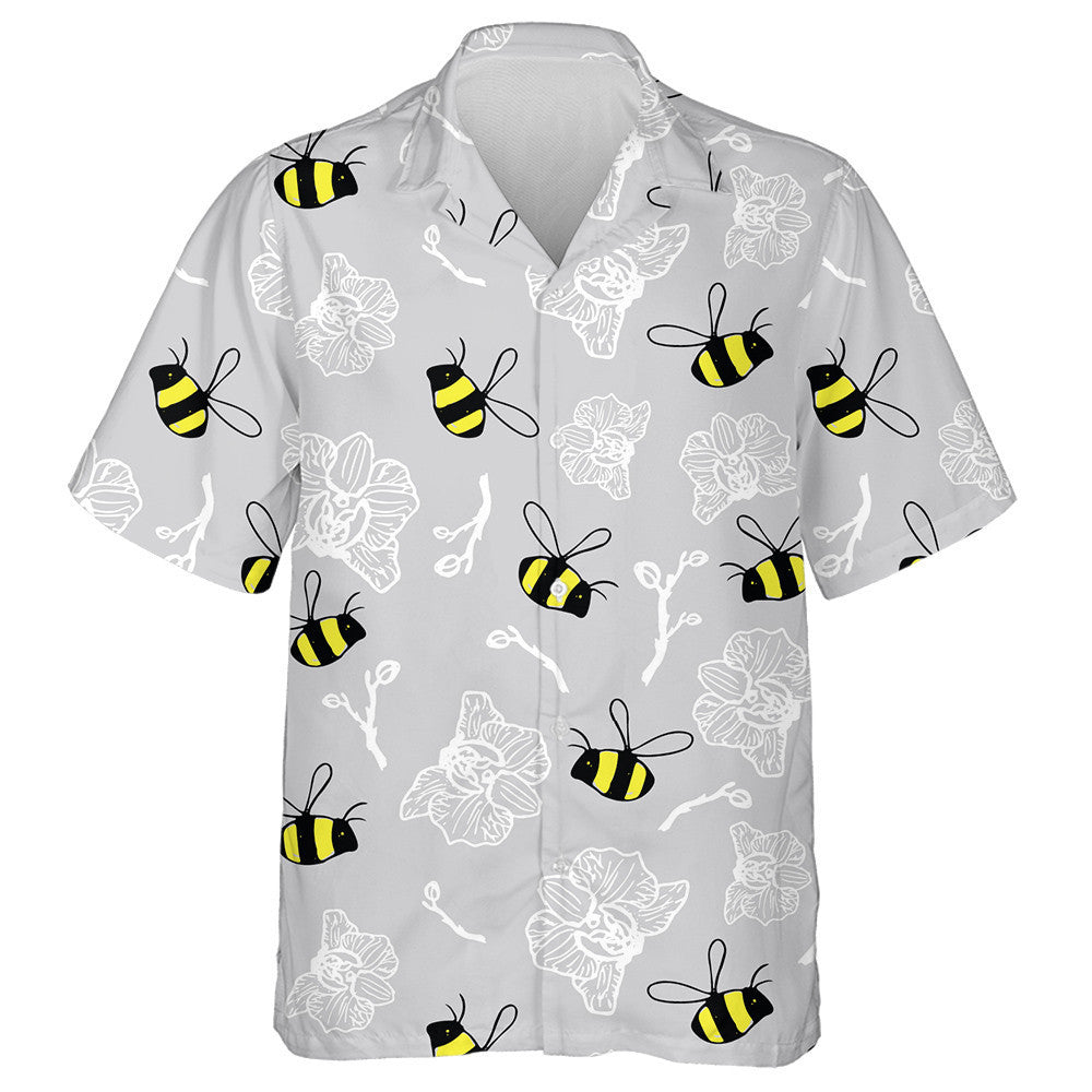 Natural Funny Bees And Summer Flowers Hawaiian Shirt,Hawaiian Shirt Gift, Christmas Gift