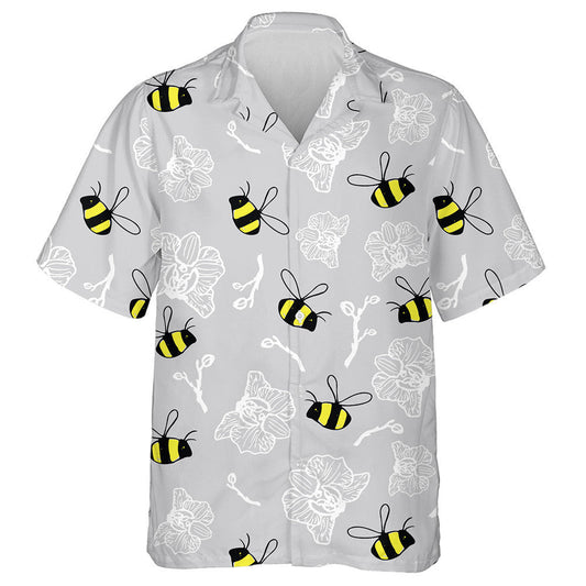 Natural Funny Bees And Summer Flowers Hawaiian Shirt,Hawaiian Shirt Gift, Christmas Gift