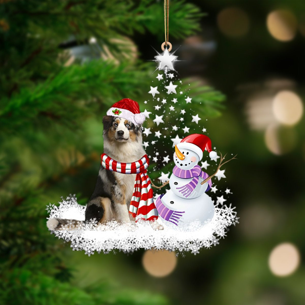 BLUE MERLE Australian Shepherd-Star Tree Hanging Christmas Plastic Hanging Ornament, Christmas Ornament Gift, Christmas Gift, Christmas Decoration