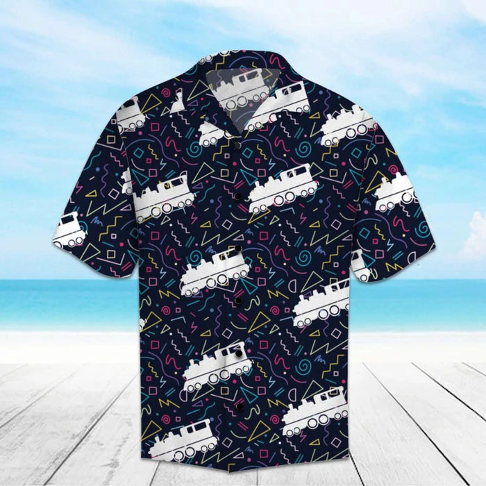 Amazing Train With Colorful Geometry Line Hawaiian Shirt, Hawaiian For Gift