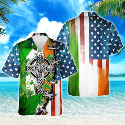 Awesome Irish Celtic Cross American Design Hawaiian Shirt,Hawaiian Shirt Gift, Christmas Gift