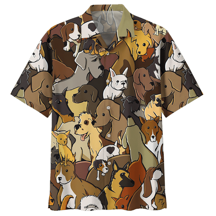 Golden Retriever Cartoon Cute Pattern Hawaiian Shirt,Hawaiian Shirt Gift, Christmas Gift