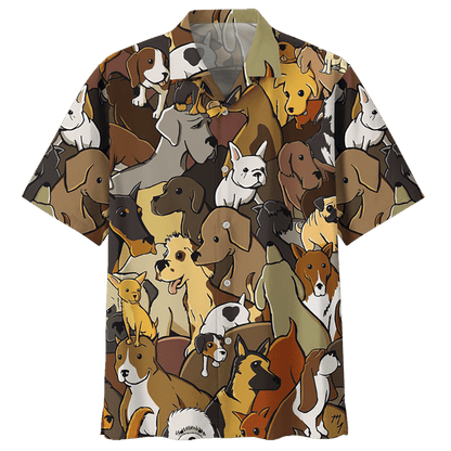 Golden Retriever Cartoon Cute Pattern Hawaiian Shirt,Hawaiian Shirt Gift, Christmas Gift