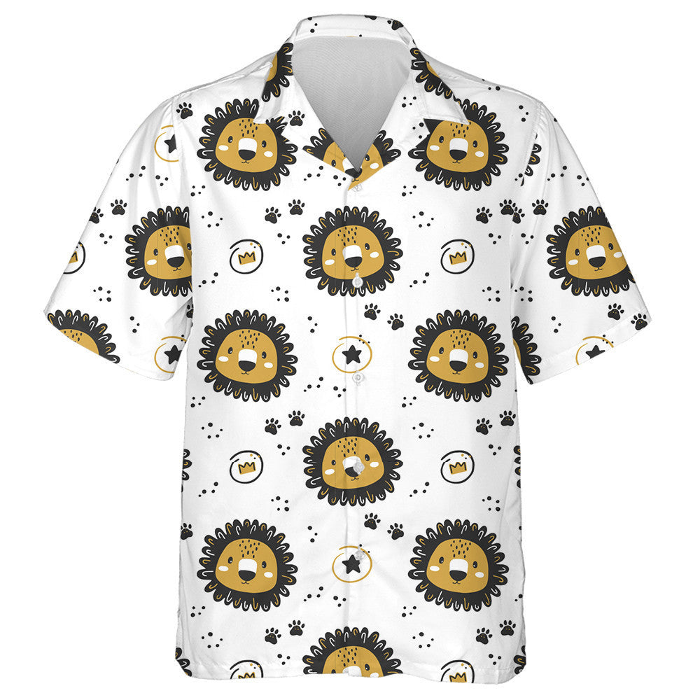 Cute Cartoon Lions Crown Stars And Footprints Hawaiian Shirt, Hawaiian Shirt Gift, Christmas Gift