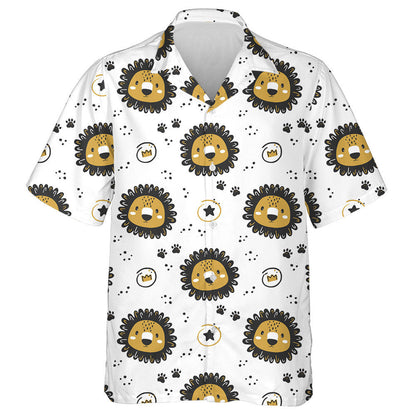 Cute Cartoon Lions Crown Stars And Footprints Hawaiian Shirt, Hawaiian Shirt Gift, Christmas Gift