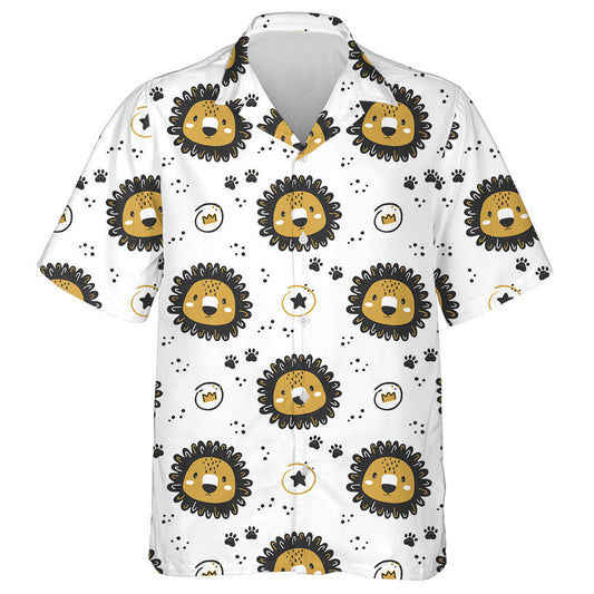 Cute Cartoon Lions Crown Stars And Footprints Hawaiian Shirt, Hawaiian Shirt Gift, Christmas Gift