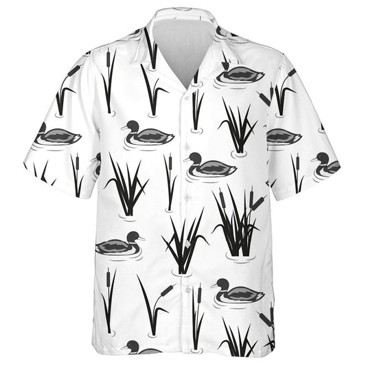 Hand Drawn Reeds And Ducks On The Lake Hawaiian Shirt, Hawaiian Shirt Gift, Christmas Gift