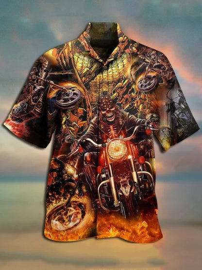 Skull Biker Fire Nice Ornamental Hawaiian Shirt,Hawaiian Shirt Gift, Christmas Gift