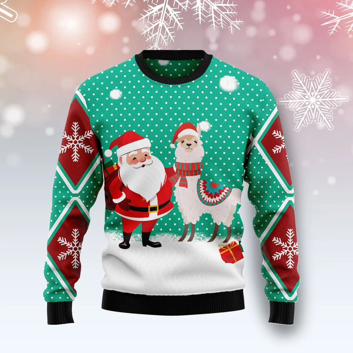 Llama And Santa Xmas unisex womens & mens, couples matching, friends, funny family ugly christmas holiday sweater gifts,Christmas Ugly Sweater