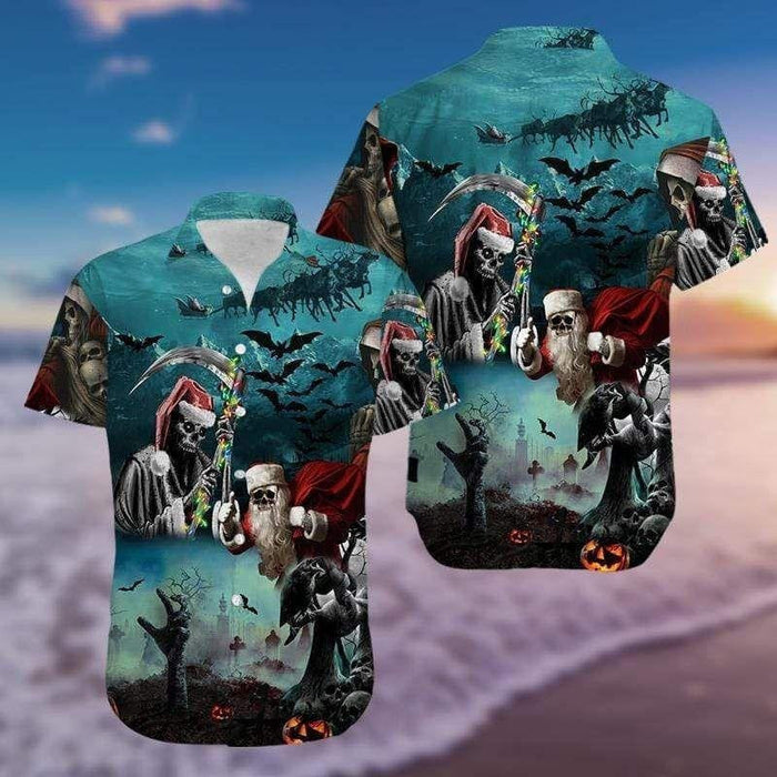 Hawaiian Shirt Christmas Santa Claus Skull Dark Night, Hawaiian Shirt Gift, Christmas Gift