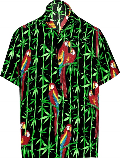 Parrot And Bamboo Rope On Black Tropical Hawaiian Shirt,Hawaiian Shirt Gift, Christmas Gift