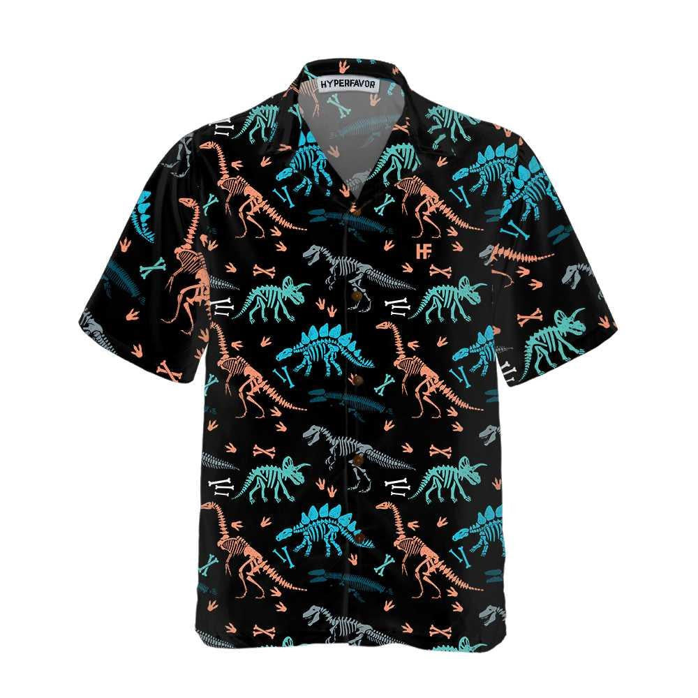 Dinosaur Skeleton Seamless Grunge Pattern Hawaiian Shirt,Hawaiian Shirt Gift, Christmas Gift