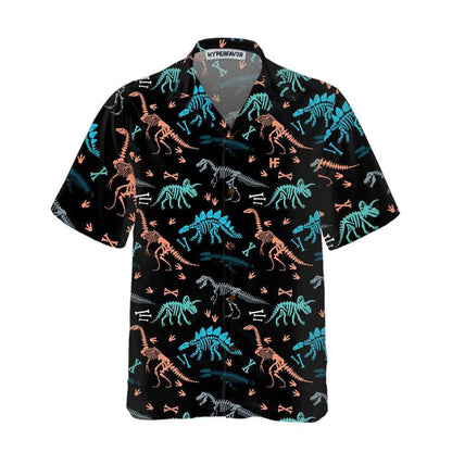 Dinosaur Skeleton Seamless Grunge Pattern Hawaiian Shirt,Hawaiian Shirt Gift, Christmas Gift