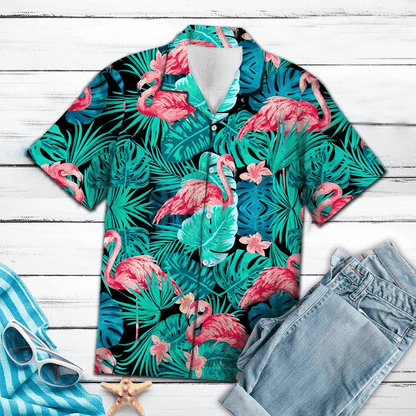 Tropical Flamingo Fascinating Flower Pattern Hawaiian Shirt,Hawaiian Shirt Gift, Christmas Gift