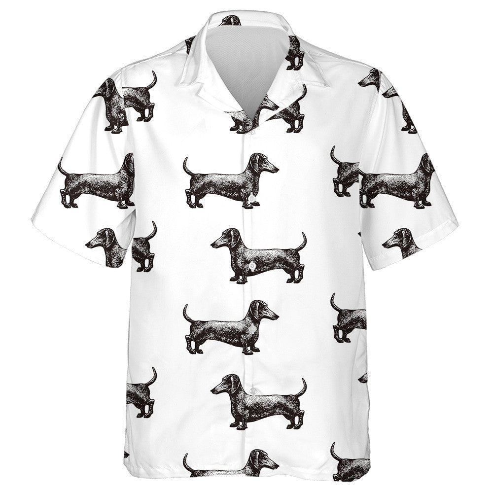 Hand Drawn Vintage Black Dachshund Dog Hawaiian Shirt, Hawaiian Shirt Gift, Christmas Gift