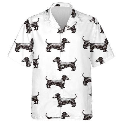 Hand Drawn Vintage Black Dachshund Dog Hawaiian Shirt, Hawaiian Shirt Gift, Christmas Gift