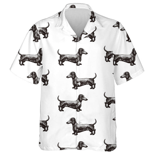 Hand Drawn Vintage Black Dachshund Dog Hawaiian Shirt, Hawaiian Shirt Gift, Christmas Gift