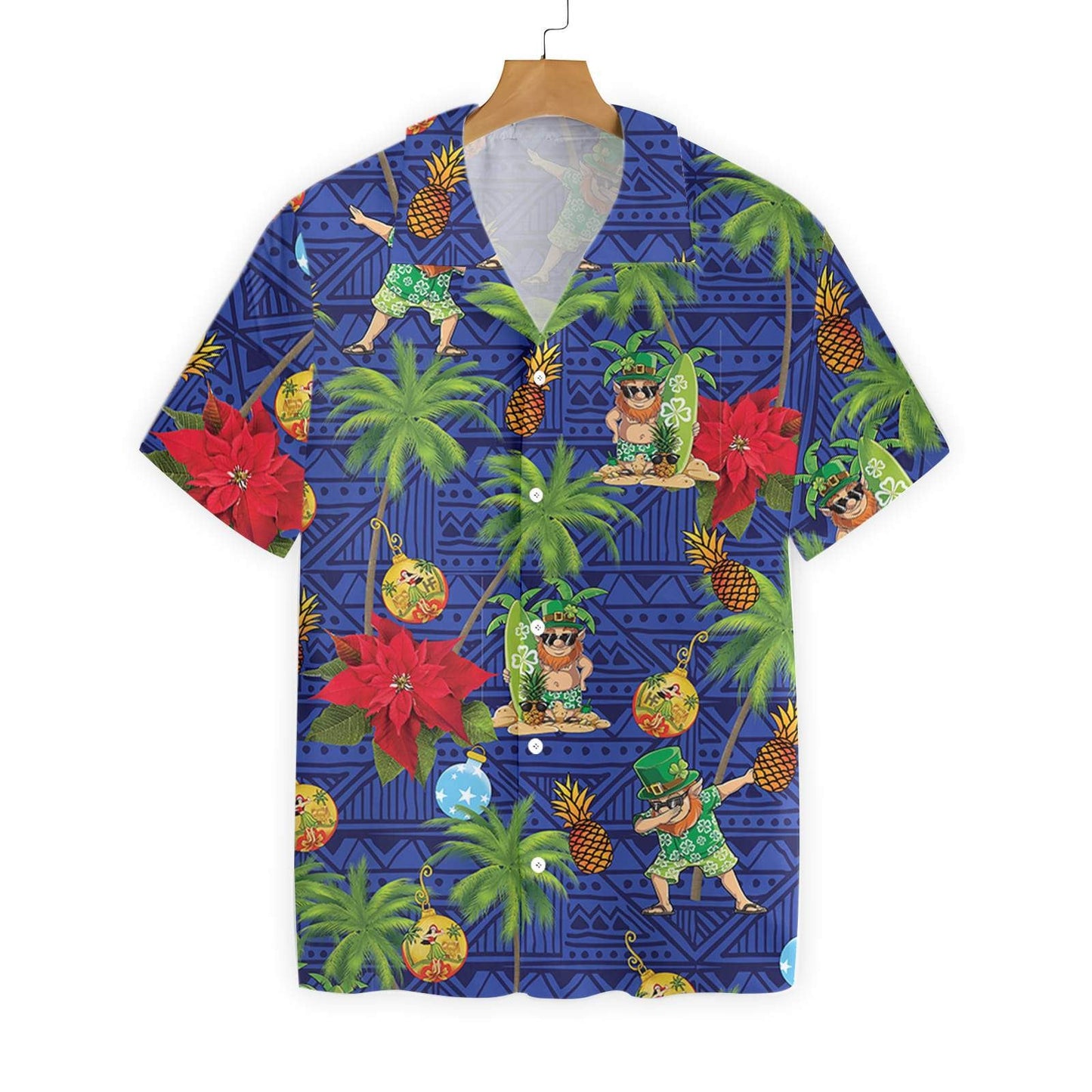 Leiprechaun Surfáil ar Chúlra Gorm Léine Haváís, Bronntanas Léine Haváíais, Bronntanas Nollag