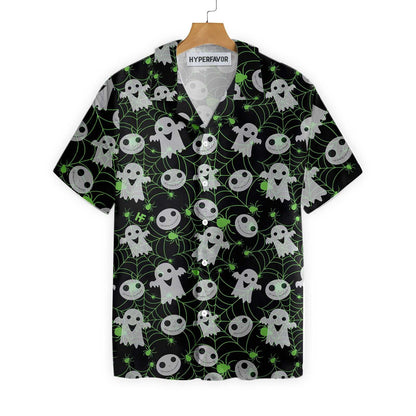 Little Ghost Halloween Spider Web Design Hawaiian Shirt,Hawaiian Shirt Gift, Christmas Gift