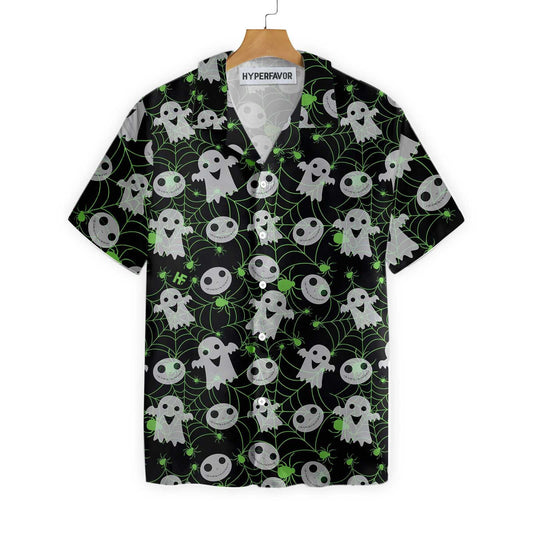 Little Ghost Halloween Spider Web Design Hawaiian Shirt,Hawaiian Shirt Gift, Christmas Gift