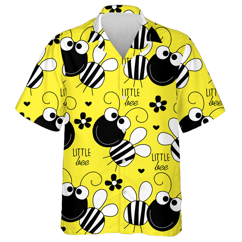 Natural Summer Little Bee Black And White Hawaiian Shirt, Hawaiian Shirt Gift, Christmas Gift