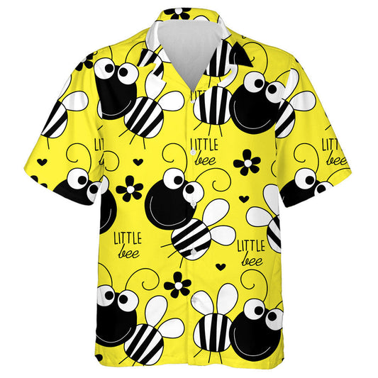 Natural Summer Little Bee Black And White Hawaiian Shirt, Hawaiian Shirt Gift, Christmas Gift