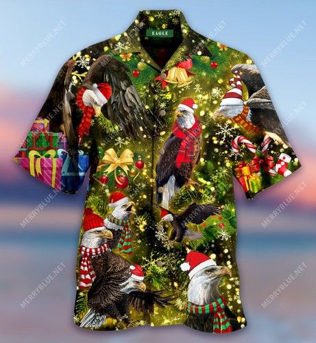 Eagles With Christmas Unisex Hawaiian Shirt_Hawaiian Shirt Gift, Christmas Gift