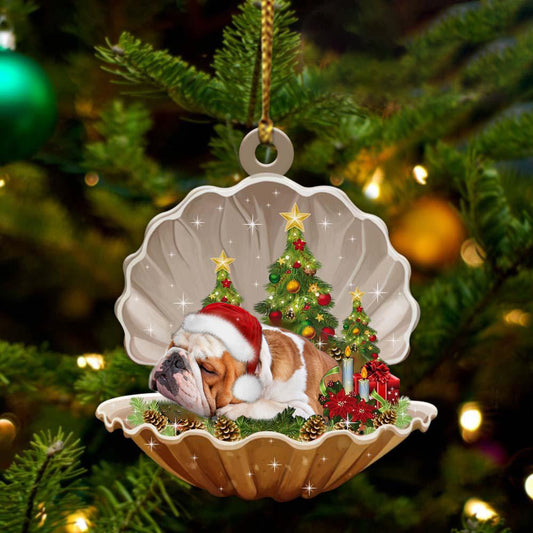 Bulldog-Sleeping Pearl in Christmas Two Sided Christmas Plastic Hanging Ornament, Happy Christmas Ornament, Christmas Gift, Christmas Decoration