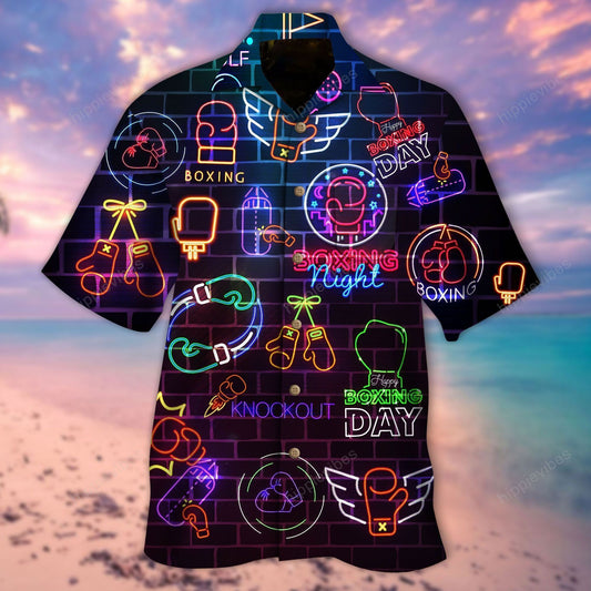 Magnificent Colorful Boxing Neon Light Themed Design Hawaiian Shirt, Hawaiian Shirt Gift, Christmas Gift
