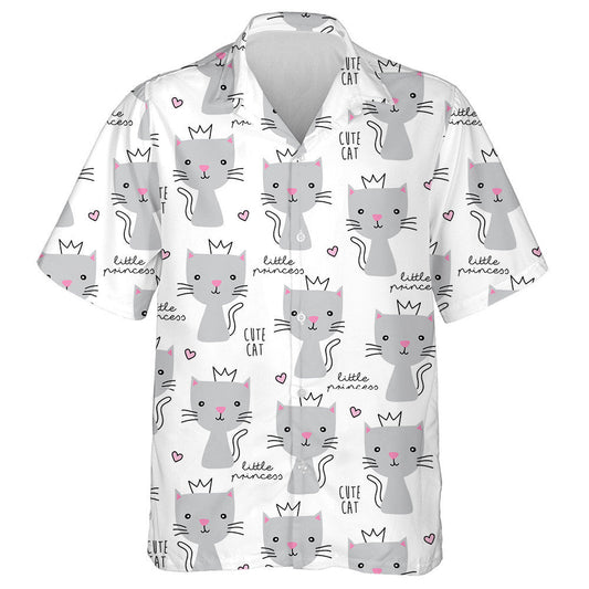 Grey Princess Cat On White Background Hawaiian Shirt,Hawaiian Shirt Gift, Christmas Gift