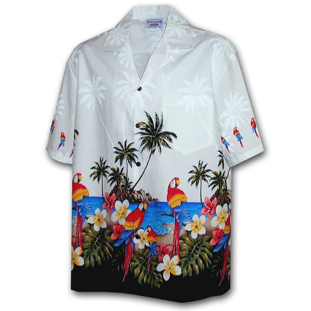Macaw Madness White Haváís Aloha Shirt Shorts Haváís Beach Short Muinchille, Bronntanas Léine Haváíais, Bronntanas Nollag