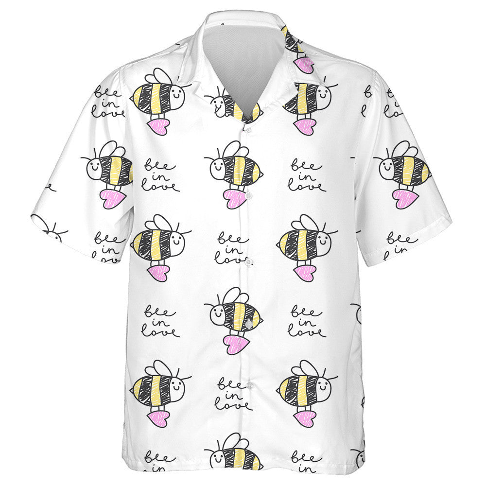 Bee In Love Hearts And Lettering Hawaiian Shirt, Hawaiian For Gift