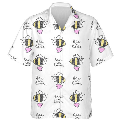 Bee In Love Hearts And Lettering Hawaiian Shirt, Hawaiian For Gift