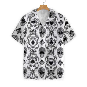 Black Casino And Black Skull Pattern Design Hawaiian Shirt, Hawaiian Shirt Gift, Christmas Gift