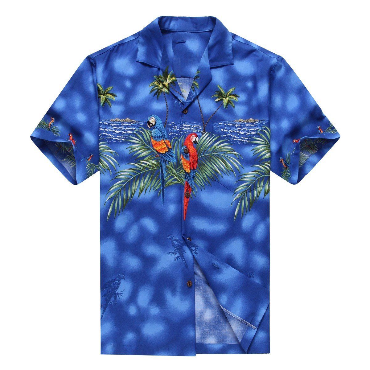 Boy Young Adult Luau Hawaiian Aloha Shirt In Parrots And Palms Blue Hawaiian Shorts Beach Short Sleeve,Hawaiian Shirt Gift, Christmas Gift