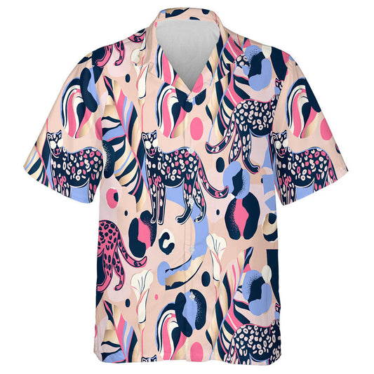 Modern Exotic Jungle Floral With Leopards Hawaiian Shirt,Hawaiian Shirt Gift, Christmas Gift