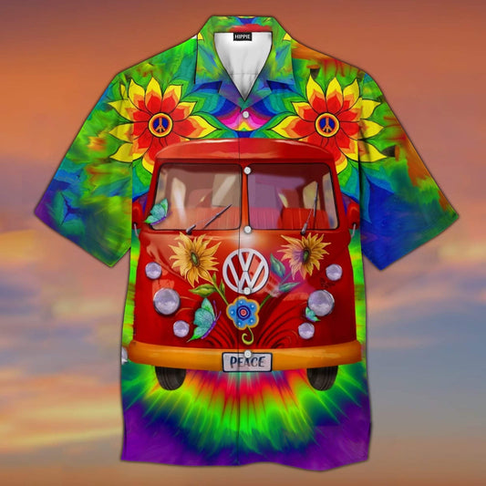 Hippie Bus Flower Theme Pretty Ornamental Hawaiian Shirt,Hawaiian Shirt Gift, Christmas Gift