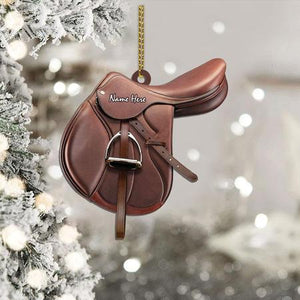 Horse Saddle, Personalized Flat Ornament For Horse Lovers, Cowboy Cowgirl, Name & Saddle Color can be changed, Christmas Gift