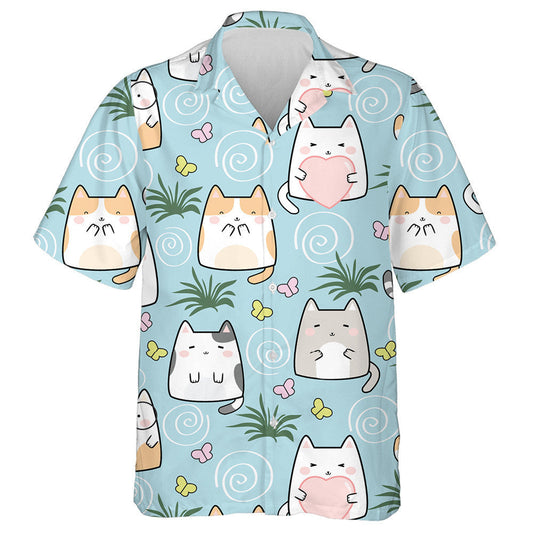 Cait Gleoite Kawaii Tarraingthe Láimhe Ainmhithe Cartún Léine Haváís, Bronntanas Léine Haváís, Bronntanas Nollag