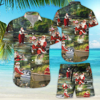 Christmas Santa Hawaiian Shirt - Merry Fishmas And A Happy New Reel Christmas Hawaiian Shirt - Christmas Gift_Hawaiian Shirt Gift, Christmas Gift