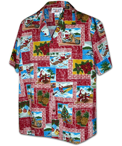 Santa Vacay Dearg Haváís Aloha Shirt Shorts Haváís Trá Muinchille Gearr, Bronntanas Léine Haváís, Bronntanas Nollag