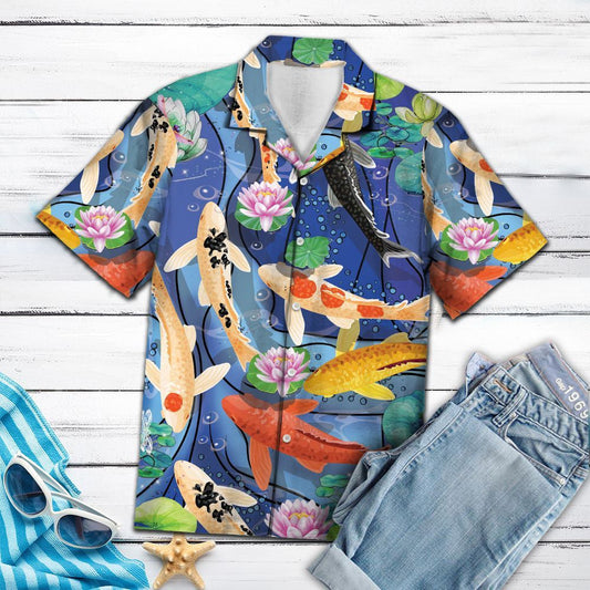 Koi Carp With Lotus Under Water Hawaiian Shirt, Hawaiian For Gift