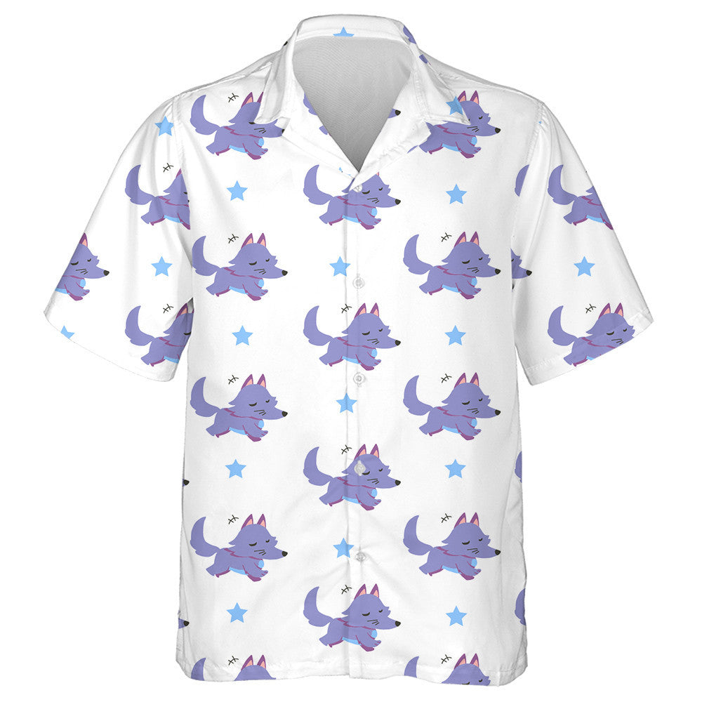 Running Cute Wolf Cartoon In White Background Hawaiian Shirt, Hawaiian Shirt Gift, Christmas Gift