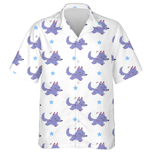 Running Cute Wolf Cartoon In White Background Hawaiian Shirt, Hawaiian Shirt Gift, Christmas Gift