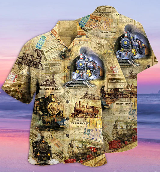 Train Amazing Locomotive Vintage Paper Background Hawaiian Shirt,Hawaiian Shirt Gift, Christmas Gift