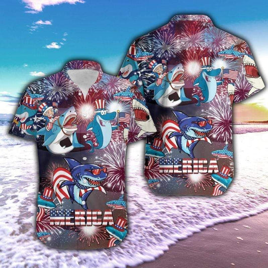 Buy Hawaiian Aloha Shirts American Shark-Hawaiian Shirt Gift, Christmas Gift